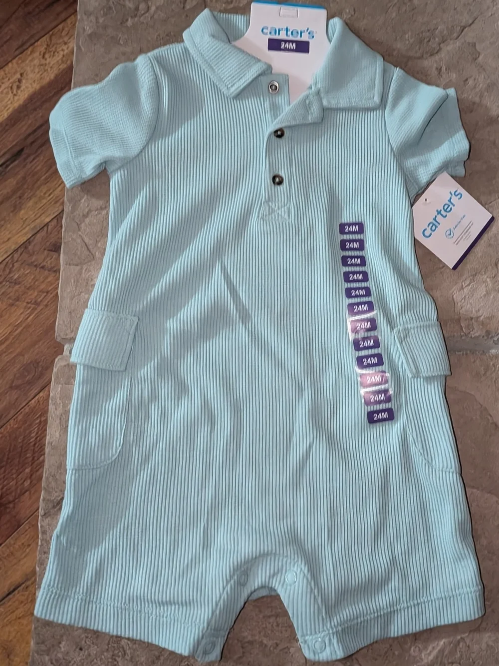 Carter's Light Aqua Ribbed Polo Romper